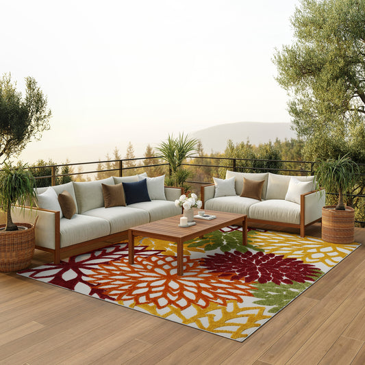 Nourison Aloha 12 x 15 (ft) Loomed Red Multi Colored Rectangular Indoor/Outdoor Floral/Botanical Tropical Area rug
