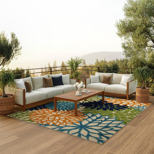 Nourison Home Aloha 9 x 12 (ft) Loomed Multicolor Rectangular Indoor/Outdoor Floral/Botanical Tropical Area rug