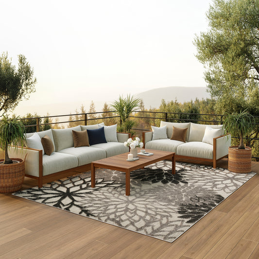 Nourison Home Aloha 9 x 12 (ft) Loomed Silver Grey Rectangular Indoor/Outdoor Floral/Botanical Tropical Area rug