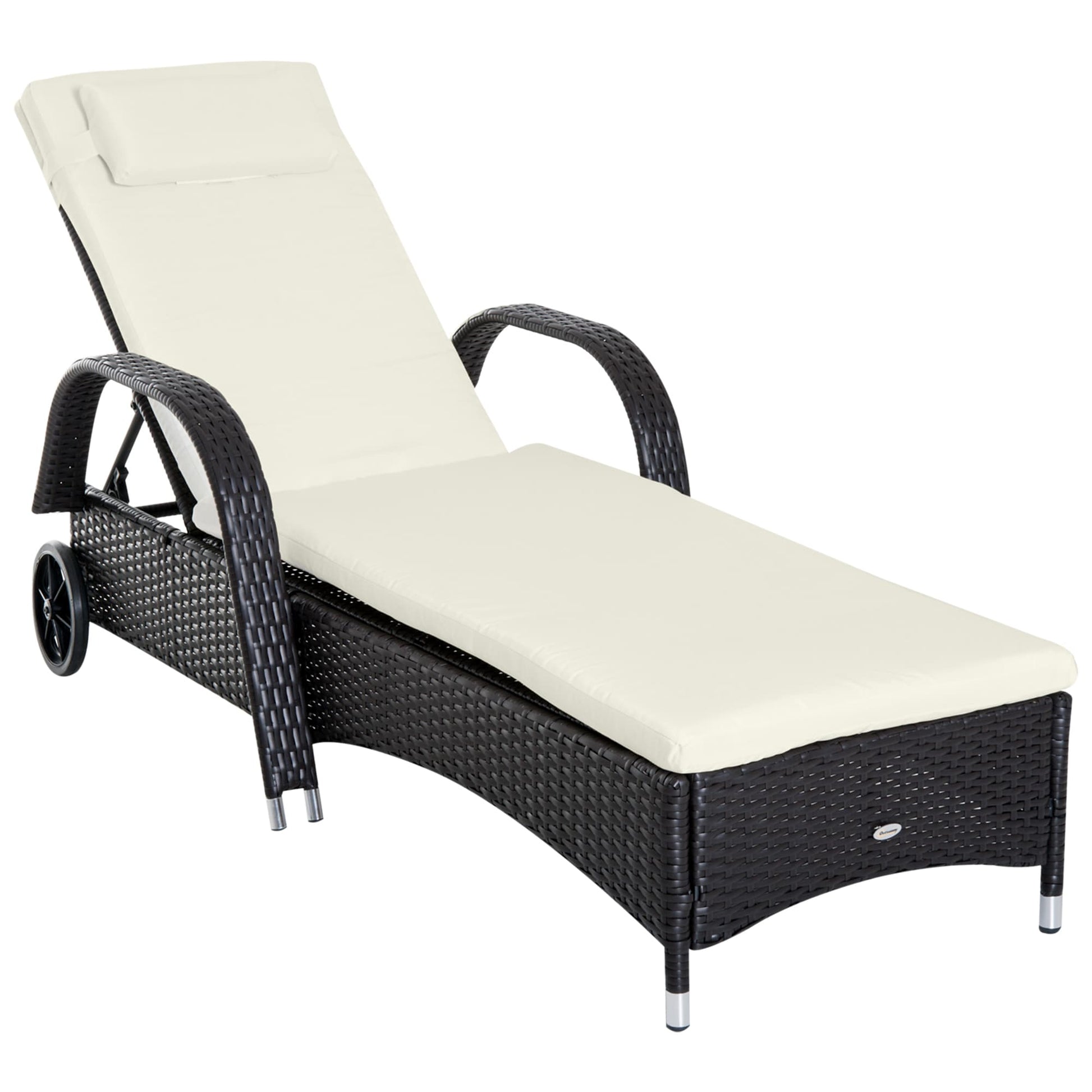 Siavonce Rattan Black Rattan Frame Stationary Chaise Lounge Chair with Woven Seat