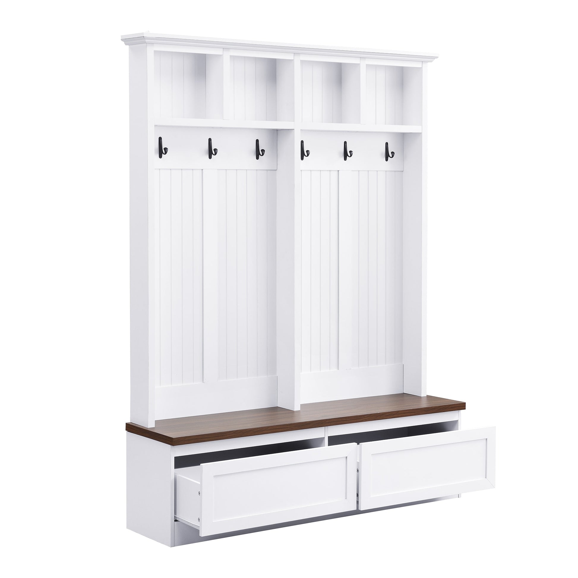 Flynama Farmhouse 55.9-in White Wood Hall Tree