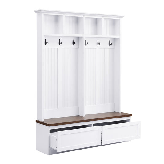 Flynama Farmhouse 55.9-in White Wood Hall Tree