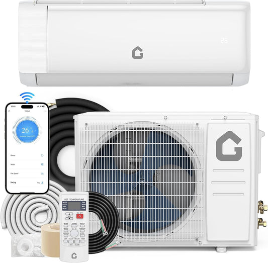 Qeetex 9000 Btu Mini Split Air Conditioner and Heater Wifi Enabled AC with Heat Pump 17 SEER2 Energy Efficient Inverter Installation Kit Cools Up to 550 SqFt 230V