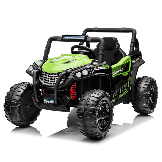 Qeetex 12V Ride On Electric Truck UTV For Kids With Remote Control Wide Seat Led Lights Wireless Music And Spring Suspension Green