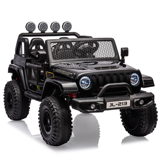 Qeetex 24V 2 Seater Kids Electric Ride On Car With Remote Control Led Lights Music Usb Storage And Powerful Motors Black