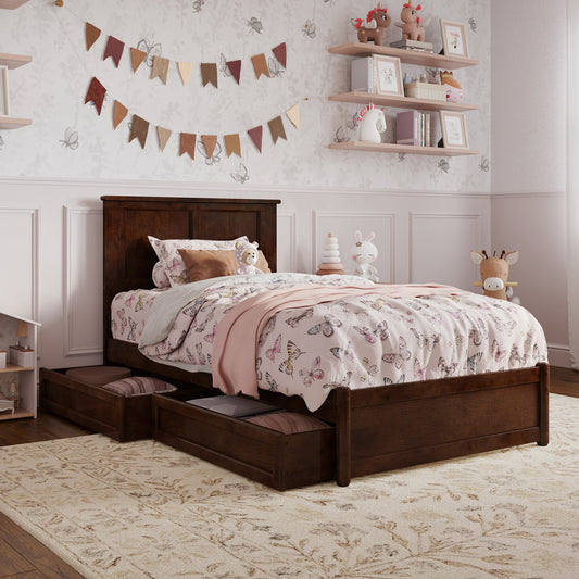 AFI Twin Walnut Wood Storage Platform Bed with Headboard