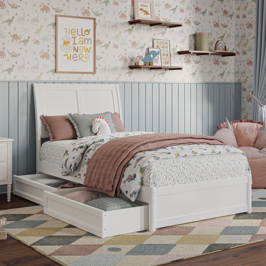 AFI Twin White Wood Storage Platform Bed with Headboard