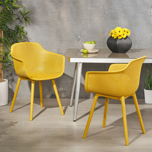 ModernLuxe LOTUS CHAIR Set of 2 Yellow Polyethylene Frame Stationary Conversation Chair with Solid Seat