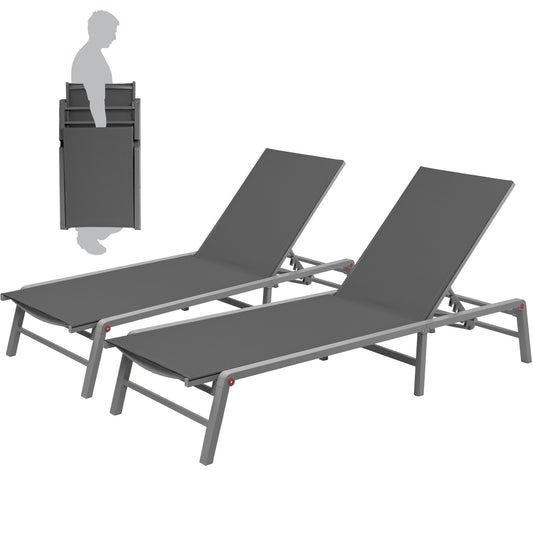 Kozyard Kathy Set of 2 Stackable Gray/Powder Coated Metal Frame Stationary Chaise Lounge Chair with Gray Mesh Seat