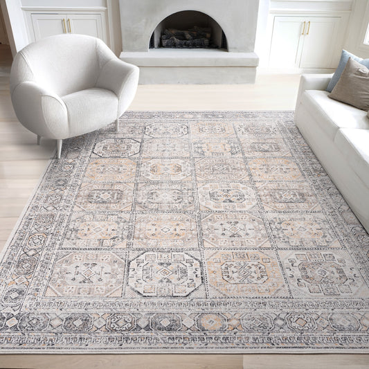 Tayse 9 x 12 (ft) Flatweave Cream Rectangular Indoor Floral/Botanical Oriental Pet Friendly Area rug