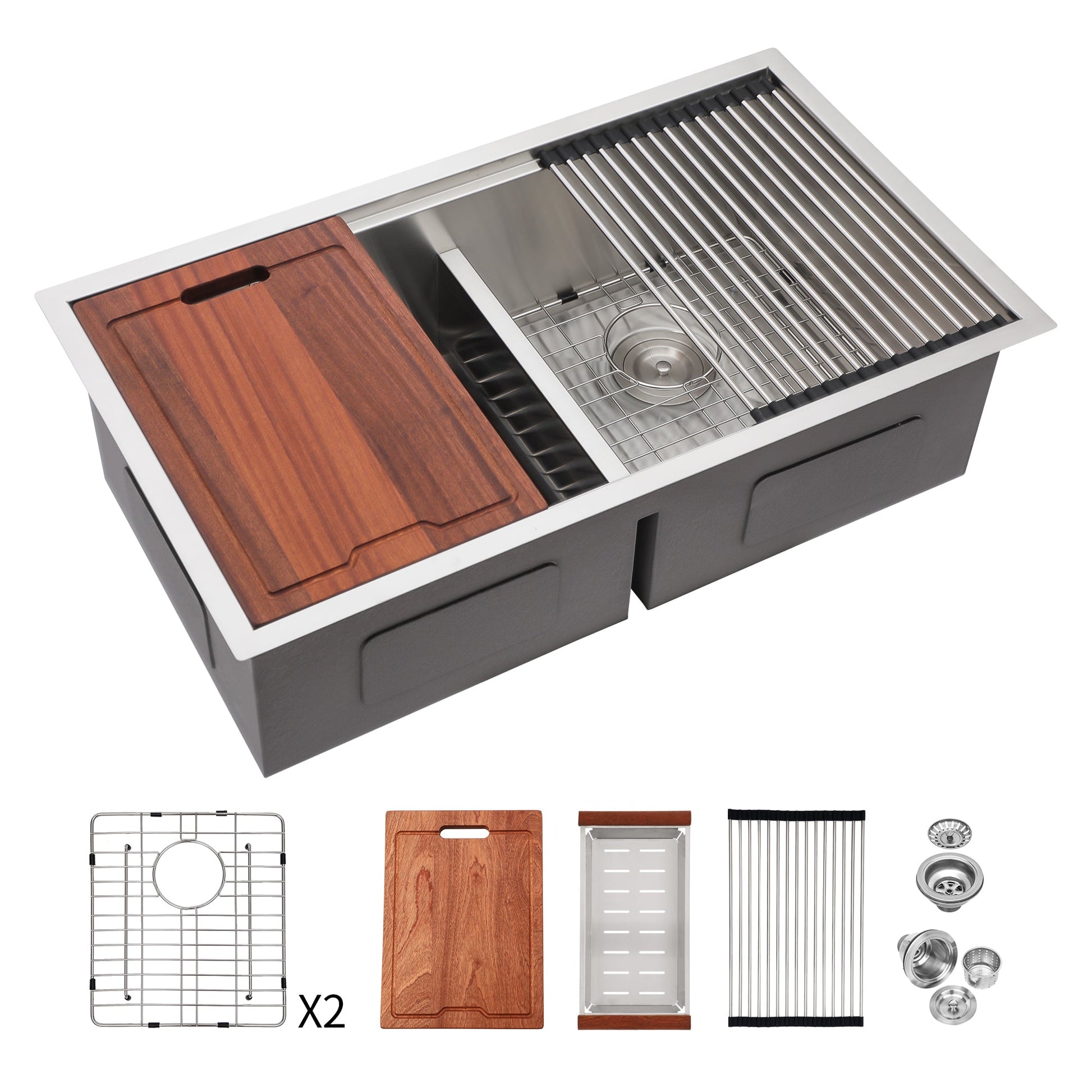 Tatayosi Double Bowl Undermount Kitchen Sink 33x19 Inches Stainless Steel 16 Gauge with Two 10 Deep Basin