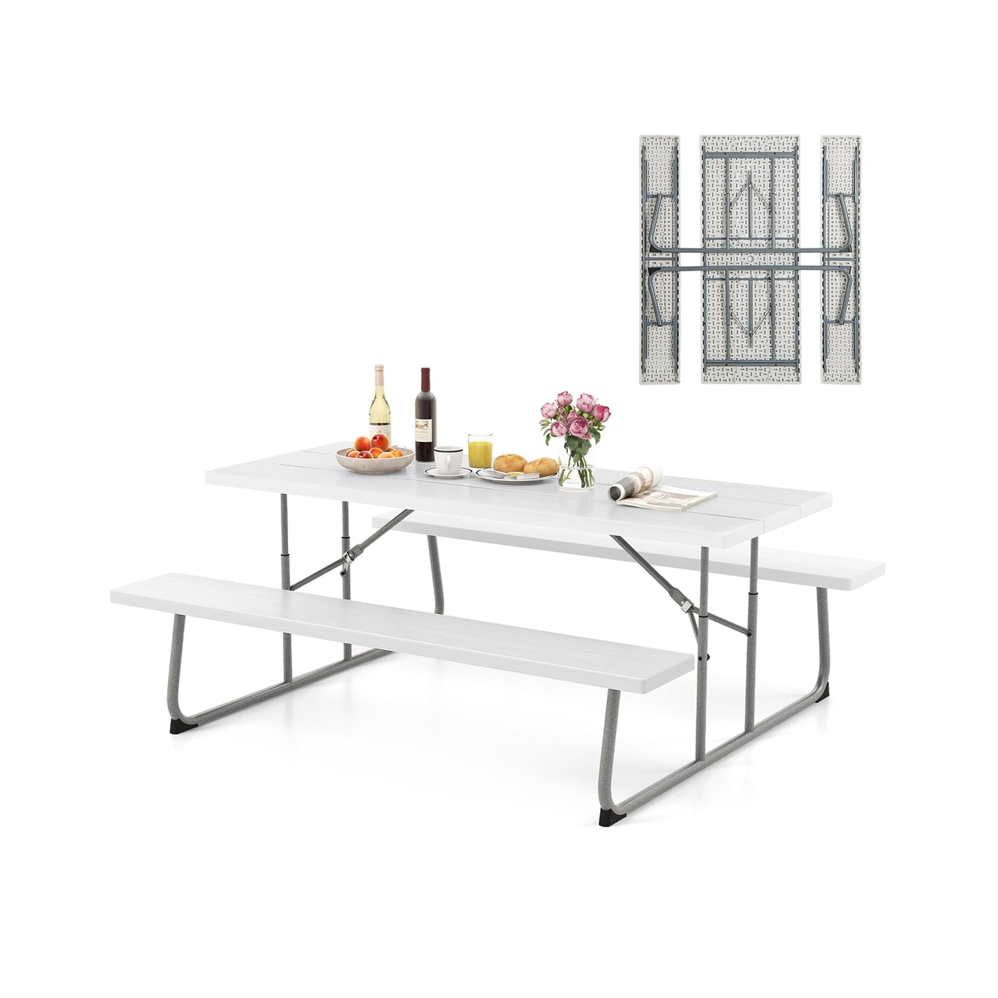  72-in White Plastic Rectangle Picnic Table