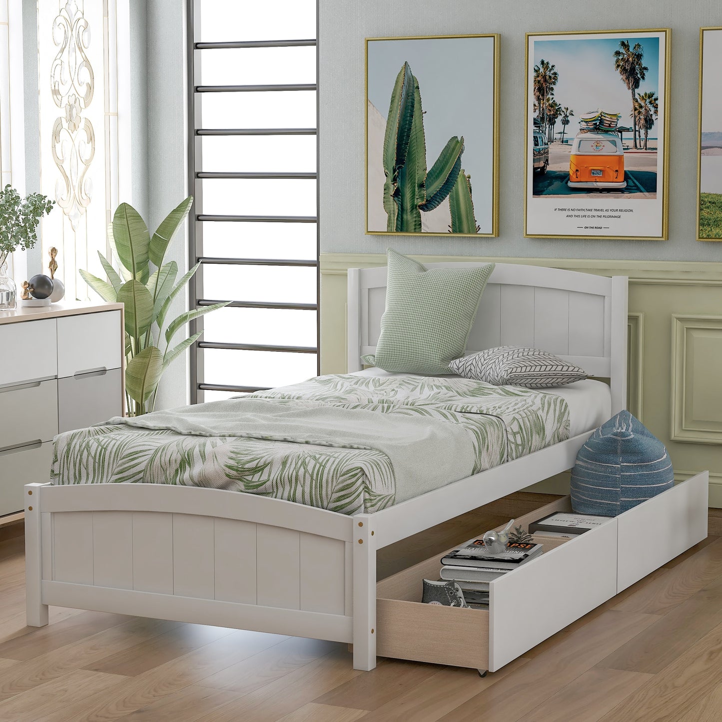 ModernLuxe Twin size Platform Bed with Two Drawers White
