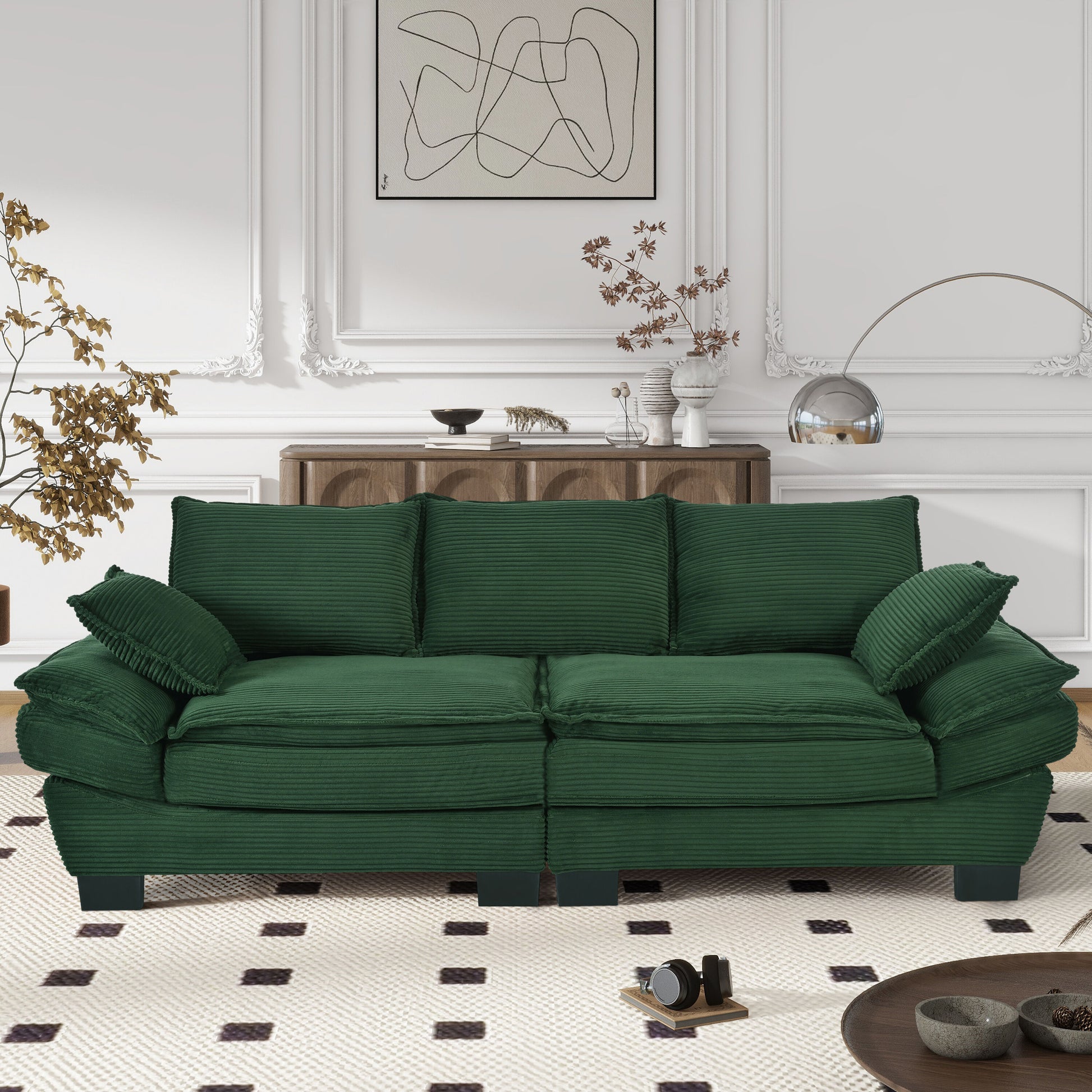 ModernLuxe UStyle 854inch Modern Curved Sofa Back Upholstered Couch with 2 Decorative Throw Pillows Corduroy Fabric Couch for Living Room Bedroom  Apartment