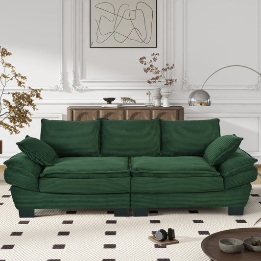 ModernLuxe UStyle 854inch Modern Curved Sofa Back Upholstered Couch with 2 Decorative Throw Pillows Corduroy Fabric Couch for Living Room Bedroom  Apartment