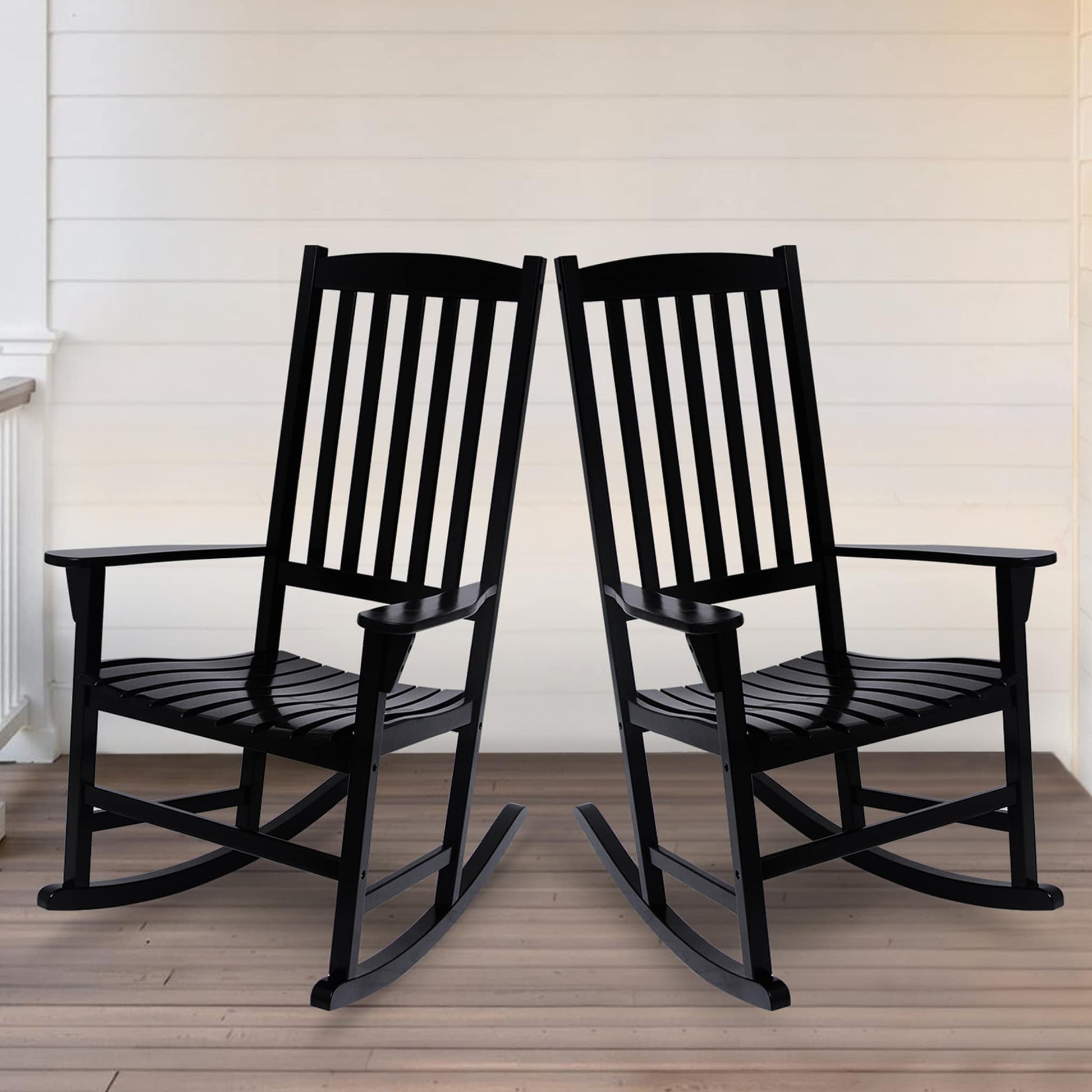 Cambridge Casual Thames Set of 2 Black Mahogany Wood Frame Rocking Chair with Slat Seat