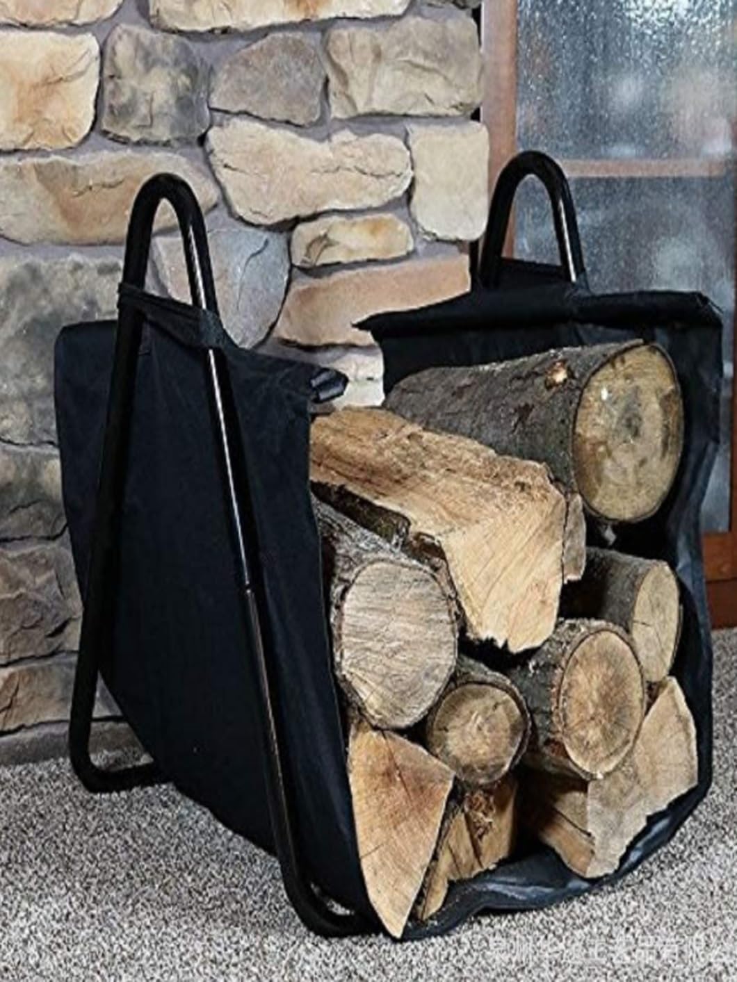 Metal Firewood Basket Stacker with Tote，Log Holder Rack, with Handles for Indoor Outdoor Use by Fireplace