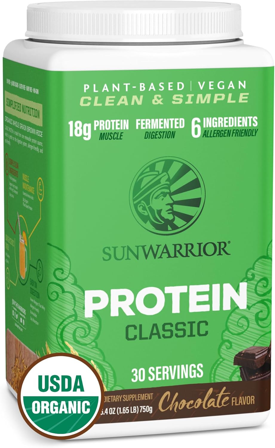 SUNWARRIOR Organic Brown Rice Protein Chocolate, 750 GR