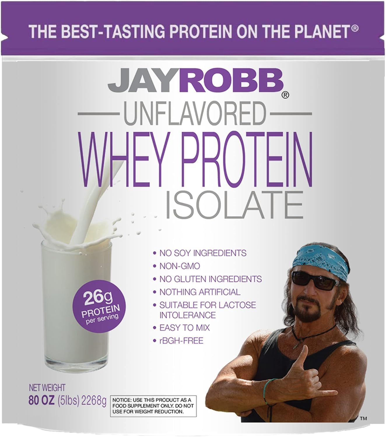 Jay Robb Whey Isolate Protein Powder, Low Carb, Keto, Vegetarian, Gluten Free, Lactose Free, No Sugar Added, No Fat, No Soy, Nothing Artificial, Non-GMO, Best-Tasting (5 Pound, Unflavored)