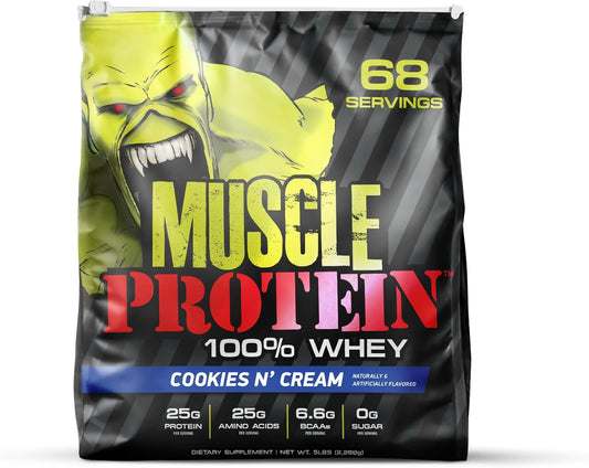 Muscle Protein Whey Powder [5 lbs/Pack of 1]– Cold Filtered, 25g Pure Protein, 6.6g BCAAs (Packaging May Vary) (5 Pound (Pack of 1), Cookies & Cream)