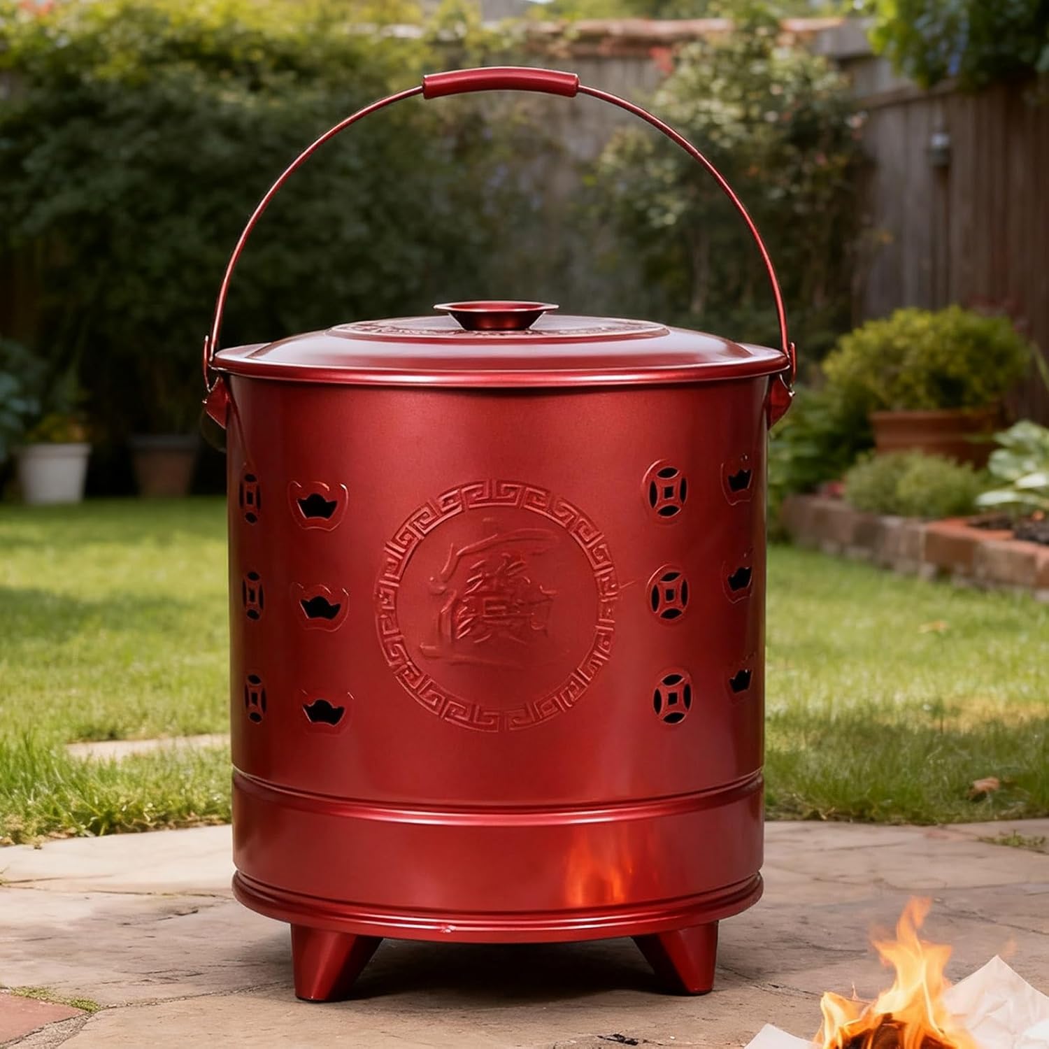 Garden Steel Burn Barrel for Outside, Hollow-Out Portable Incinerator for Leaves, Trash, Documents & Backyard Debris