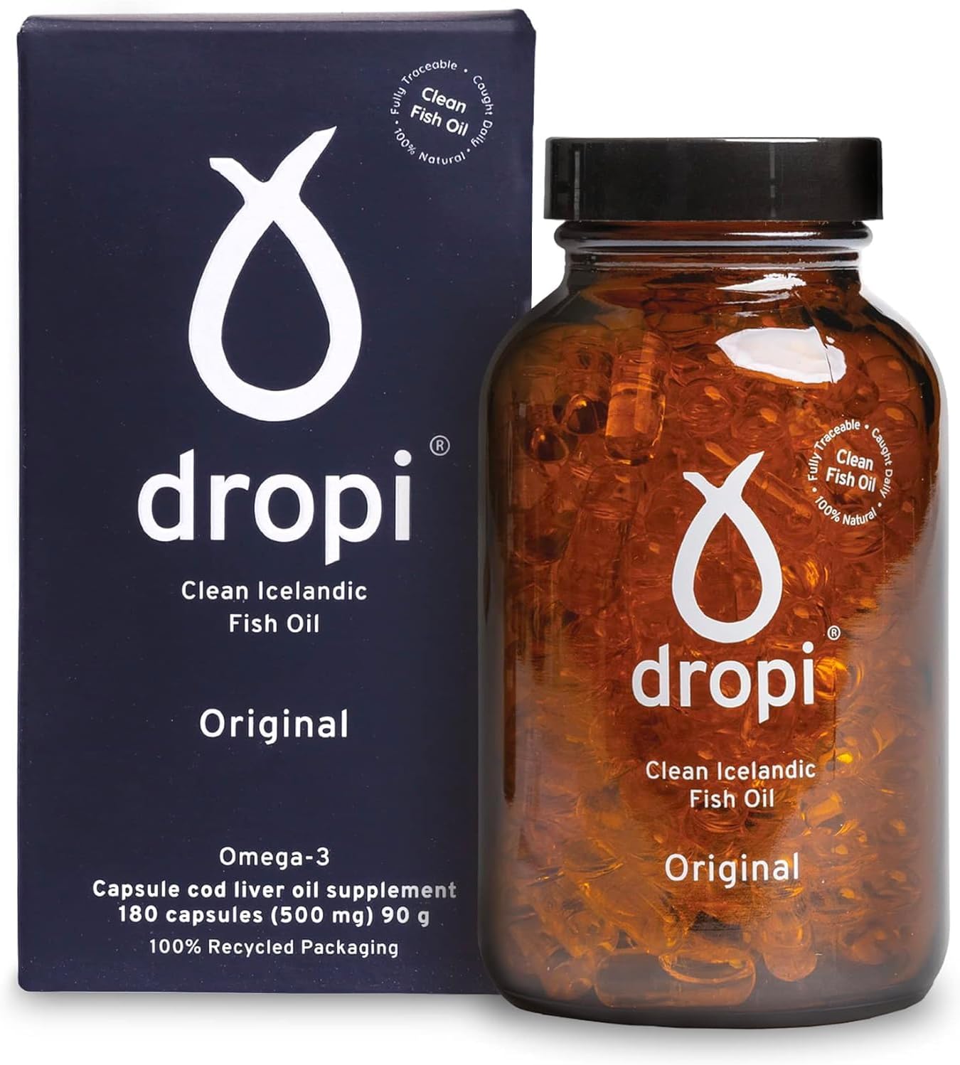 Dropi Omega 3 Fish Oil 500mg (180 Capsules) - Maximum Strength Omega-3s EPA, DHA, Vitamin A & D - Natural & Extra Virgin Cod Liver Oil Supplement for Immune System, Brain Health & Joint Support