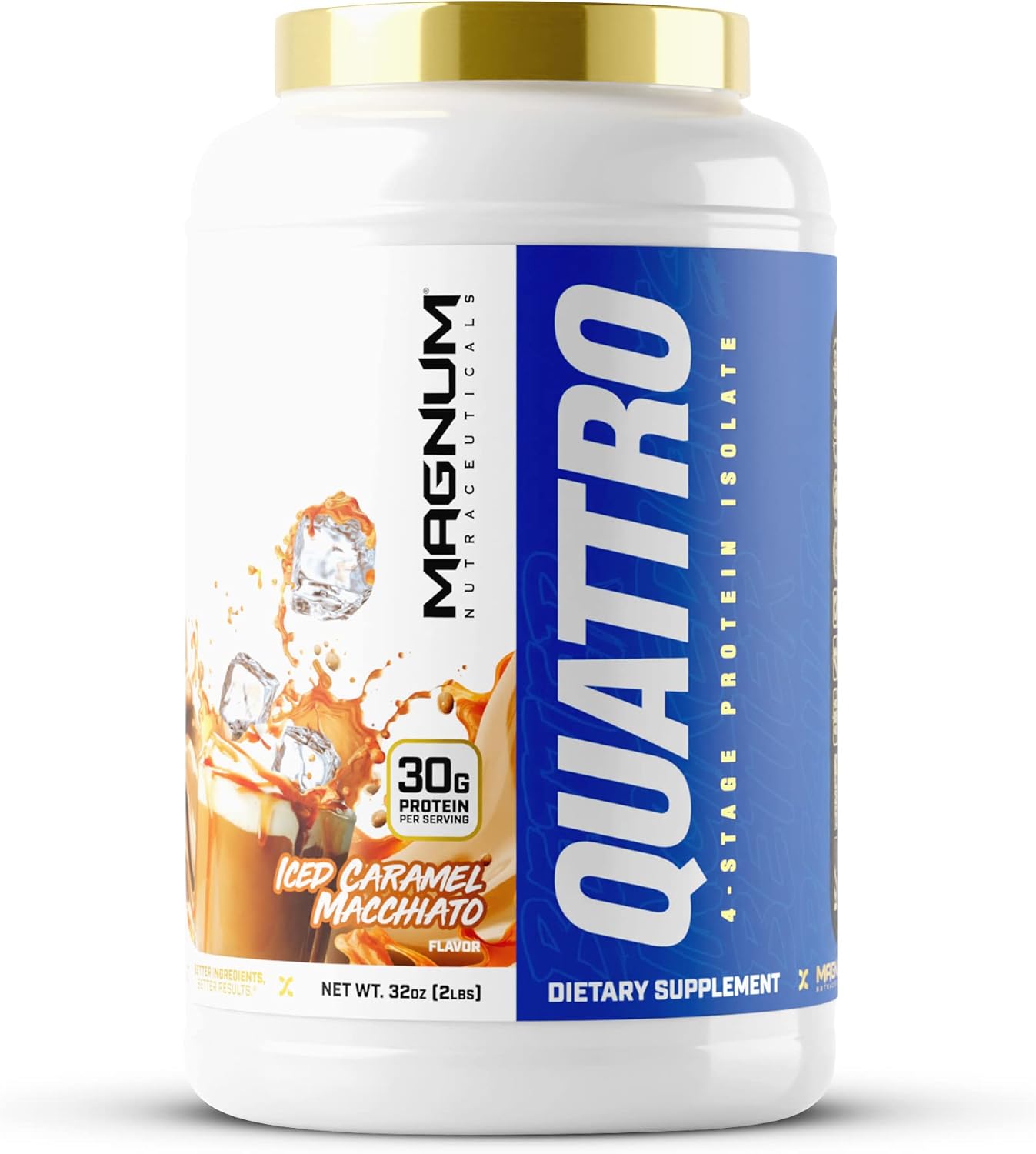 Magnum Nutraceuticals Quattro Whey Protein Powder, Iced Caramel Macchiato 2lb – Premium Protein Isolate Blend for Muscle Growth & Recovery
