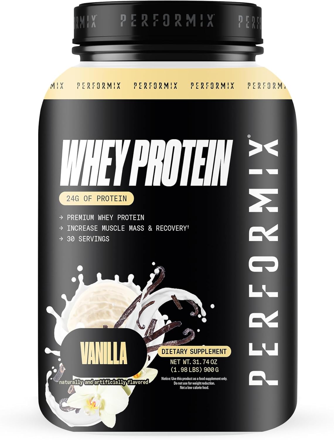 PERFORMIX - Whey Protein Isolate Blend - 24g of Protein - 5.4g of BCAAs - 110 Calories - Muscle Building & Post Workout Recovery - 100% Whey Protein Powder - 1.98 lbs - 30 Servings - Vanilla
