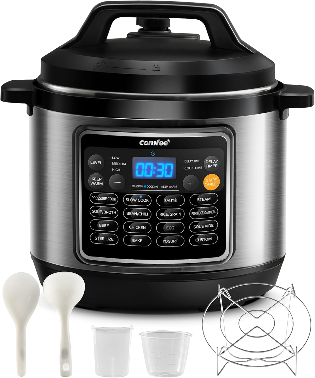 COMFEE\u2019 16 in 1 Electric Pressure Cooker Instant Multi Cooker Olla de Presion Non-Stick Pot Yogurt Maker Rice Cooker Sauté Steamer 8 Quarts Stainless Steel