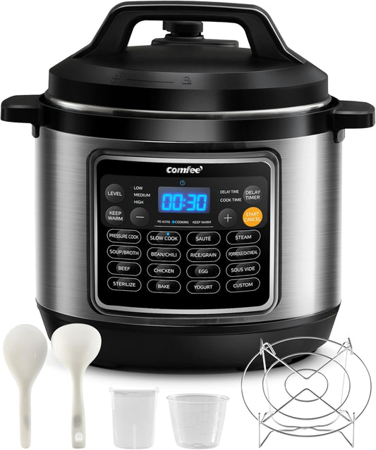 COMFEE\u2019 16 in 1 Electric Pressure Cooker Instant Multi Cooker Olla de Presion Non-Stick Pot Yogurt Maker Rice Cooker Sauté Steamer 8 Quarts Stainless Steel