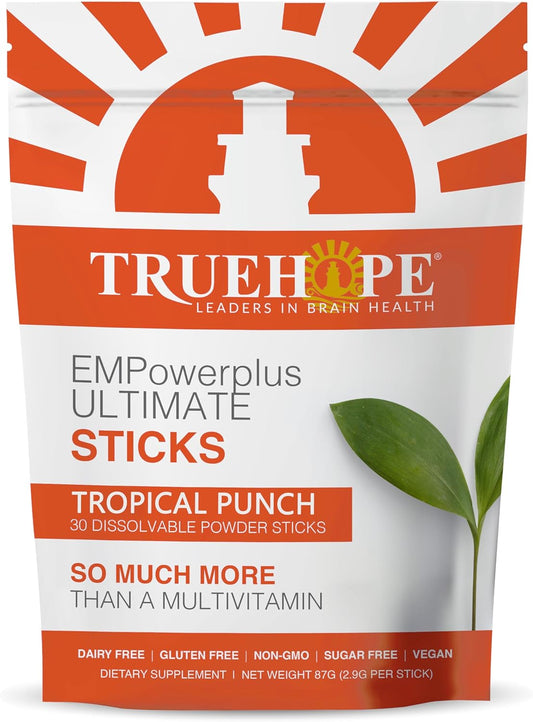 Truehope Multivitamin Nootropic Pouches with Inositol, Vitamin D, Vitamin C, Selenium, Choline, Pantothenic Acid, Niacin, Iodine - Once-Per-Day EMPowerplus Ultimate Sticks - 30 Count, Tropical Punch