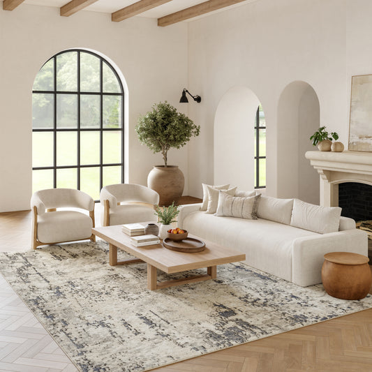 Nourison Home 7 x 9 (ft) Loomed Ivory Blue Grey Rectangular Indoor Abstract Area rug