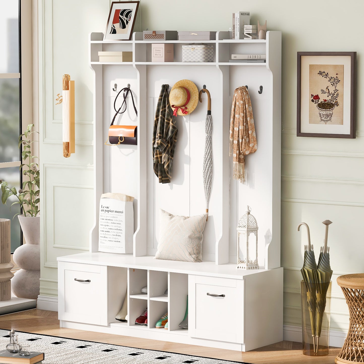 JANSNO Modern 58.8 White Wood Hall Tree