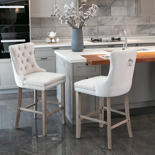 Mondawe Beige 26.3-in H Counter height Upholstered Wood Bar Stool 2 -Pack