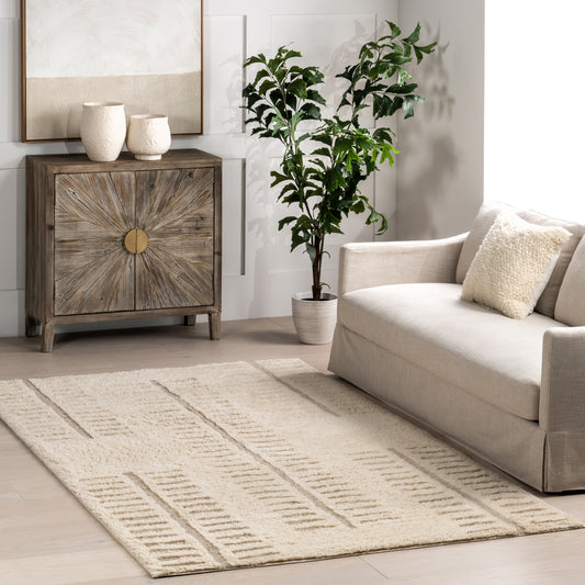 nuLOOM Finlay Modern Wool Machine Washable 9ft. x 12ft. Ivory Area Rug