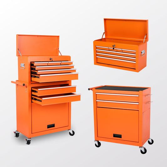 Vynxaria  8 Drawer Rolling Tool Chest with 2 in 1 Detachable Top Tool Box  Lockable Wheels  Side Hooks  and Spacious Storage   Durable Metal Tool Cabinet for Garage Workshop Yellow