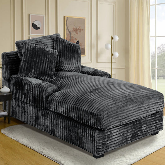 NOBLEMOOD Modern Black Corduroy Chaise Lounge