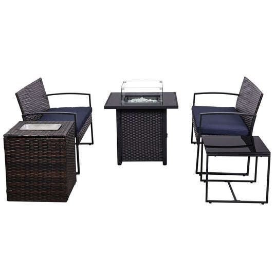EarlGrove 5 -Piece Wicker Patio Conversation Set with Blue Cushions