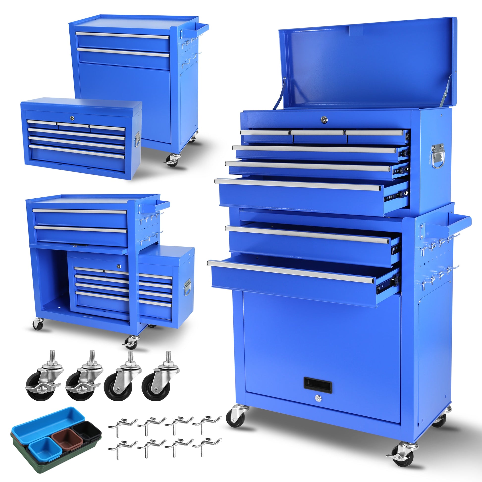 Tatayosi 8-Drawer Rolling Tool Chest with Wheels Detachable Large Tool Cabinet with Lock Locking Mechanic Tool Cart with Black Liner High Capacity for Garage Warehouse Workshop