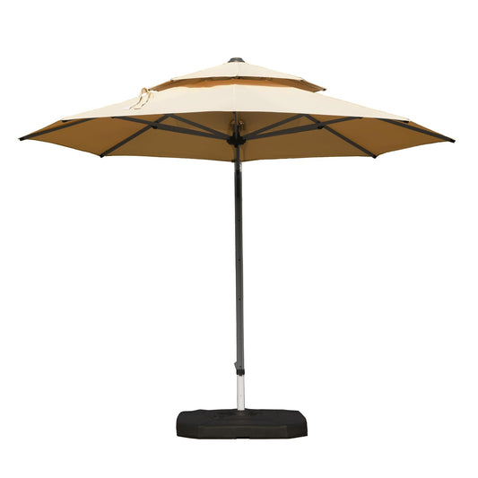 Rbied 10ft Round Beige Cantilever Patio Umbrella with Center Pole Outdoor Shade Canopy