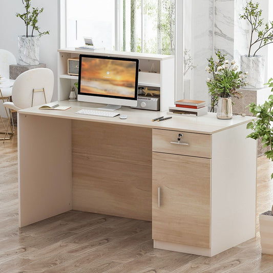 FUFU&GAGA 55.1-in White Modern/Contemporary Reception desk Hutch Included