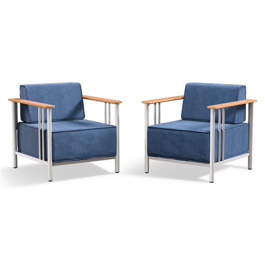 Rilyson Set of 2 Blue Stainless steel Frame Stationary Conversation Chair with Blue Blue Cushioned Seat
