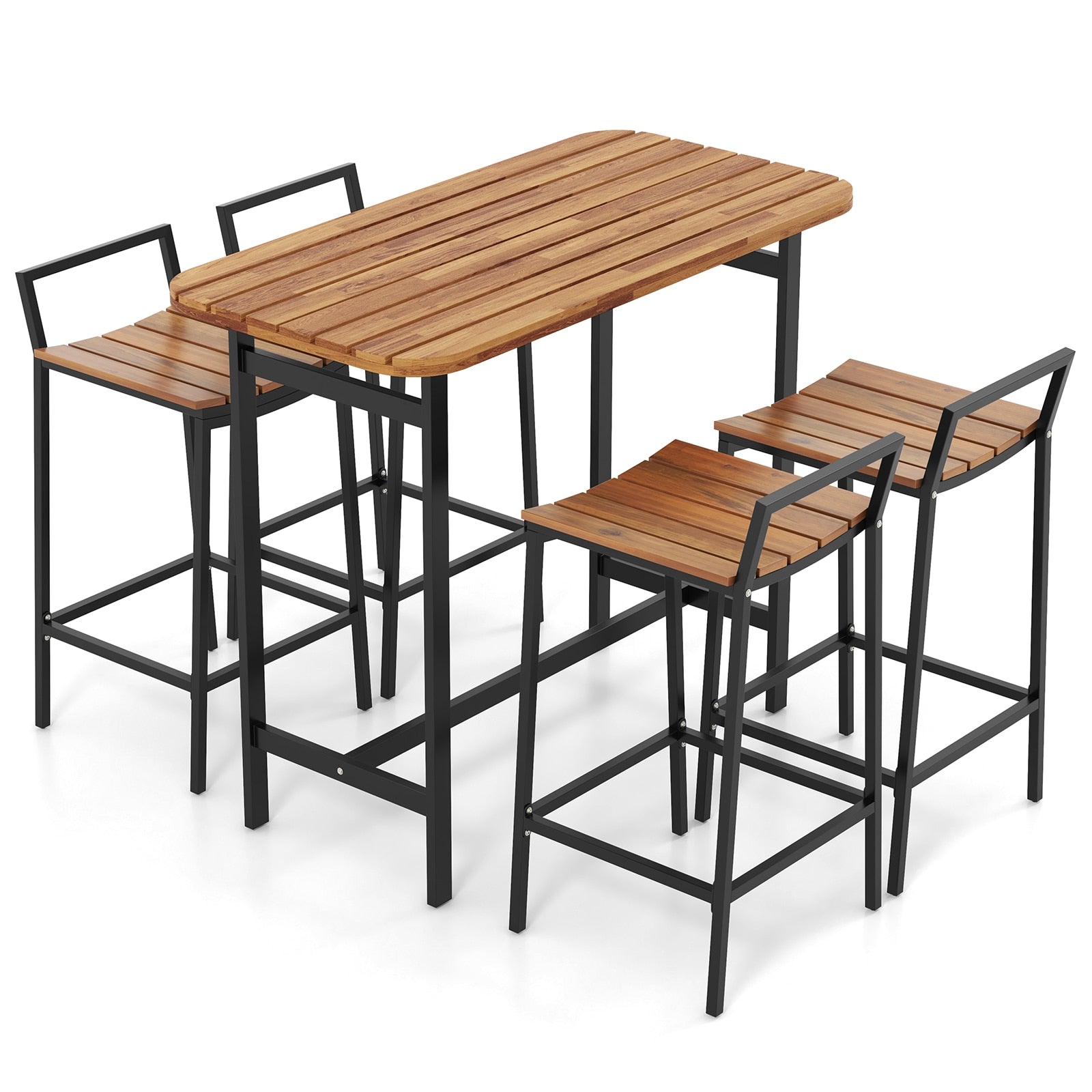 YERIVA 5 -Piece Bar Height Patio Dining Set Wood Rectangle Table with 4 Stationary Chairs