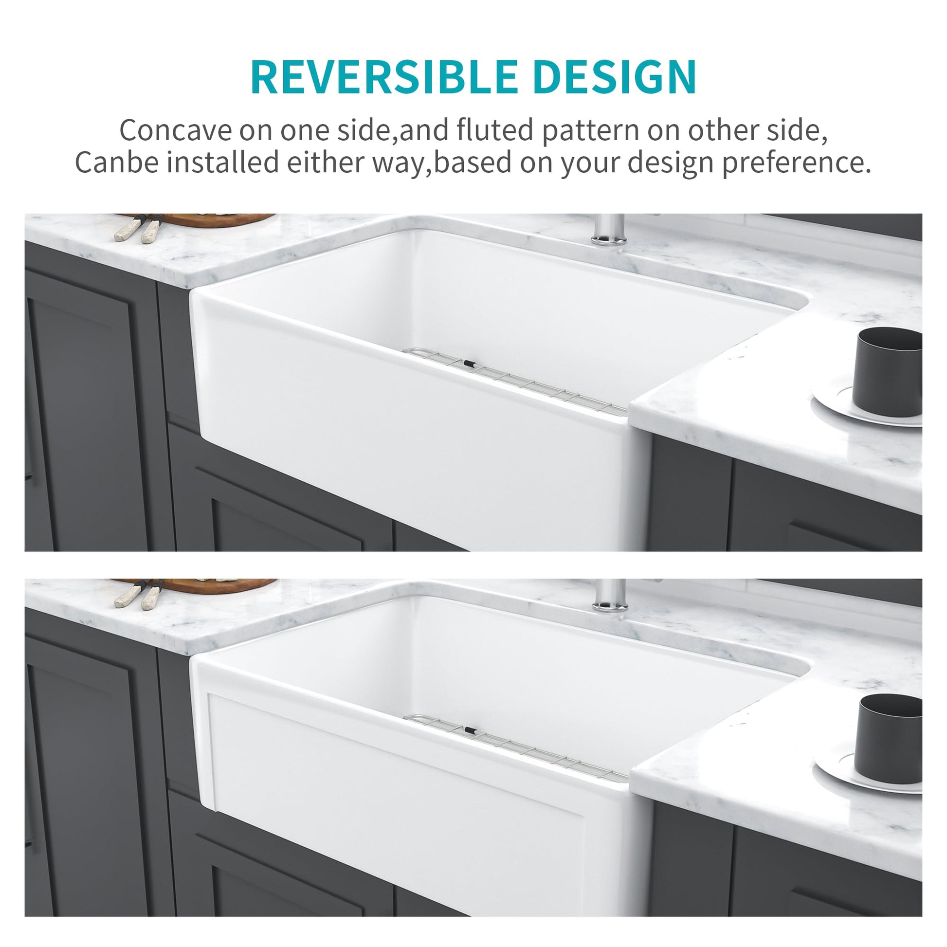 Tatayosi White Farmhouse Sink 30 inch Kitchen Sink Apron front White Ceramic Reversible Single Bowl Kitchen Farm Sinks