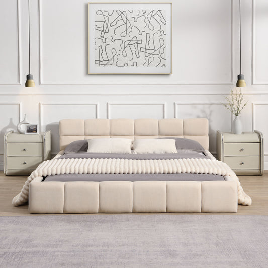 Christopher Knight Home Elegant Chenille Checkerboard Upholstered Bed Queen Beige
