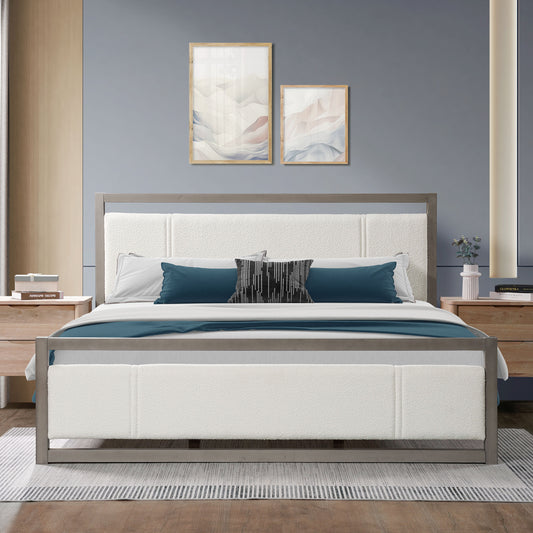 Christopher Knight Home Aurora Classic Boucle Upholstered Platform Bed King Ivory