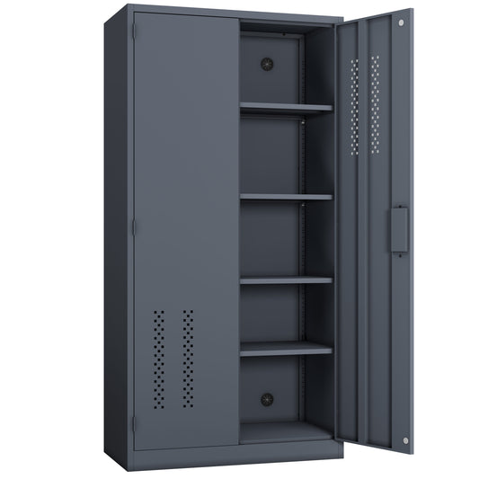 Tatayosi Metal garage storage cabinet with 2 doors and 4 adjustable shelves 71.96inch steel lockable file cabinet with pegboard interior suitable for home offices garages gyms schools gray