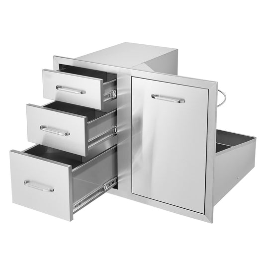 VEVOR Outdoor Kitchen Door Drawer Combo 29.5in W x 22.6in H x 21.7in D  Access Door/Triple Drawers with Propane Drawer and Adjustable Garbage Ring  Perfect for BBQ Island Patio Grill Station
