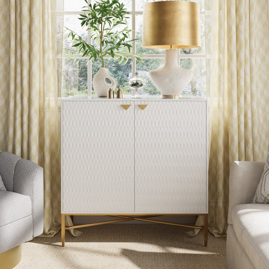 Tatayosi White Modern 2 Door Locker Accent Cabinet with Tapered Metal Feet