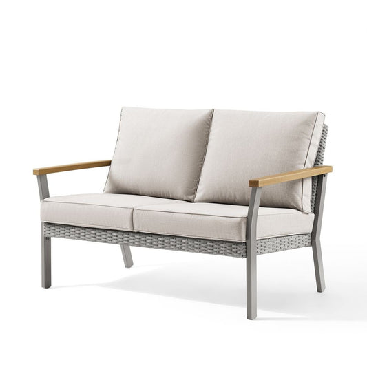 SONGMICS HOME Sencillo Collection - Outdoor Steel Loveseat 2-Seat Sofa Bone Color